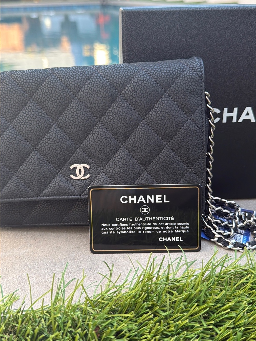 Chanel Wallet on Chain Quilted Caviar Matte Black Color, Silver Chain - Picture 3 of 12